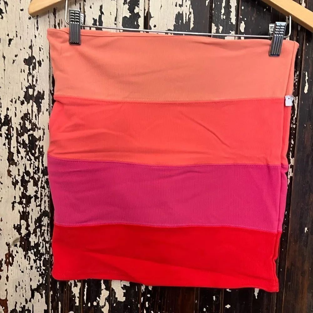 Poof Apparel Women's Stretch Cotton Colorblock Bodycon Short Skirt Sz Large NWT